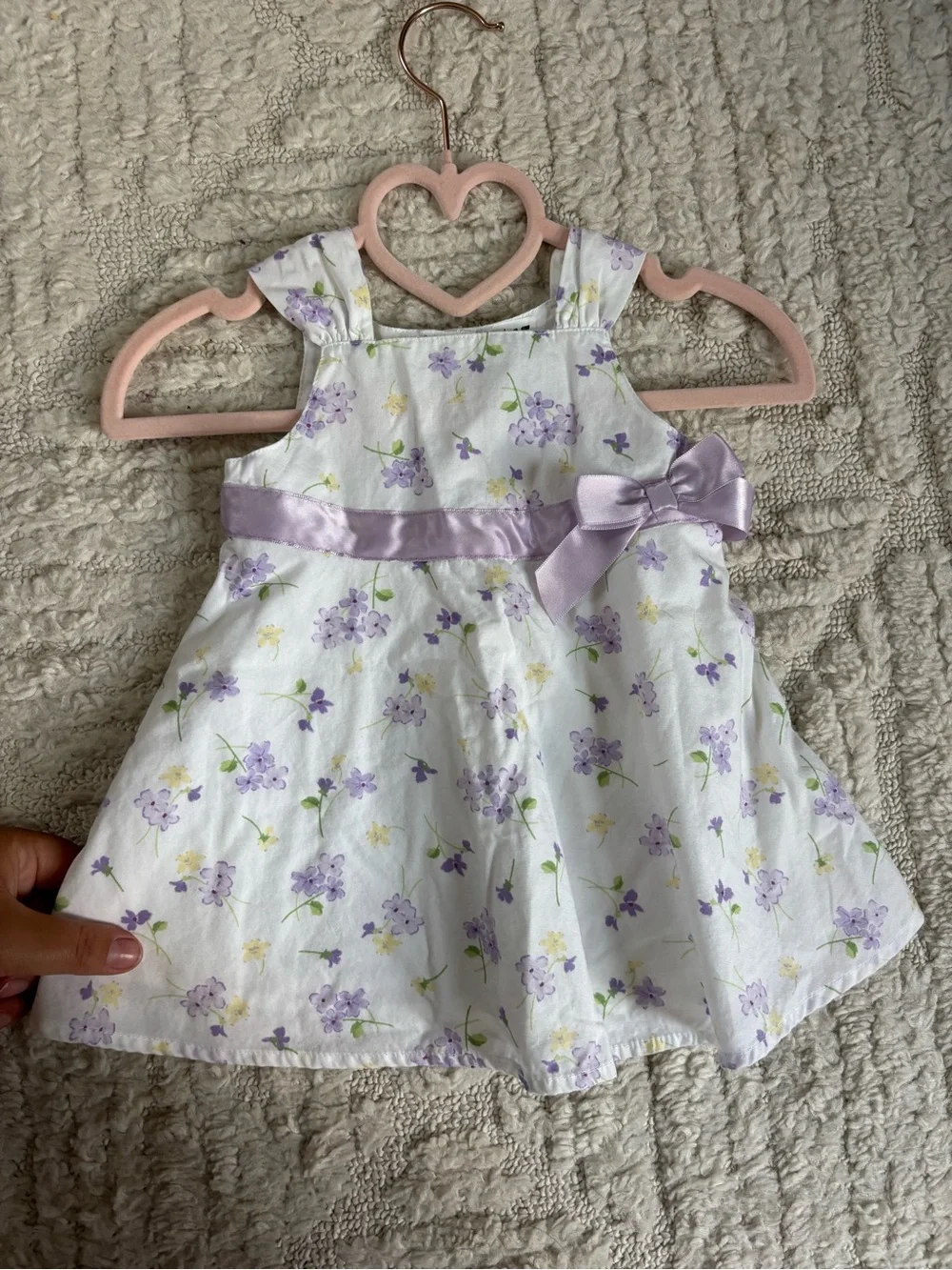 Gymboree baby girls vintage  White Floral Dress with Lilac Ribbon